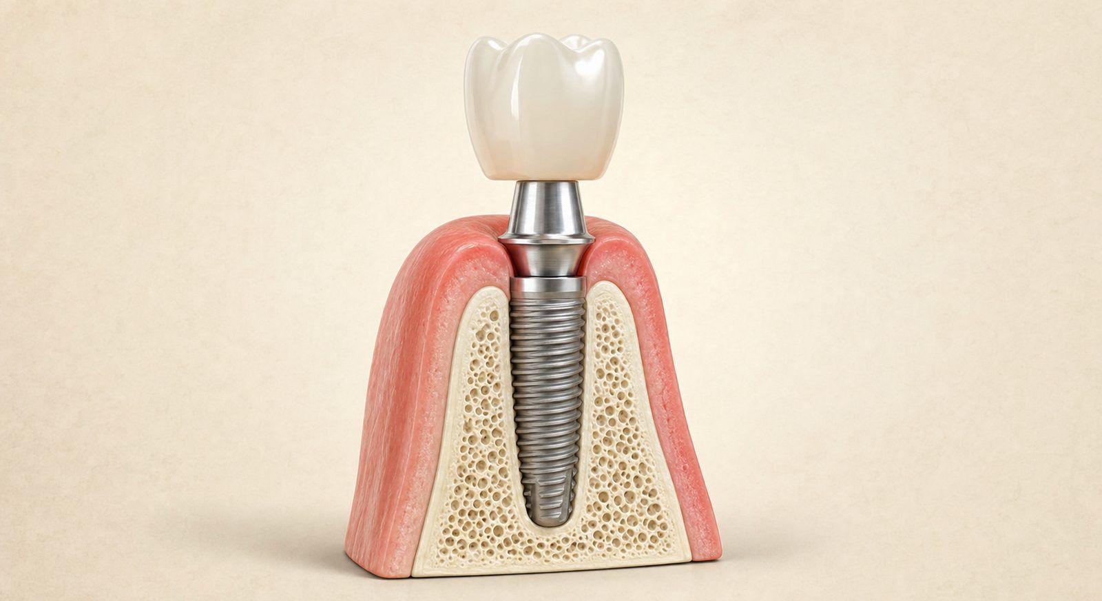 Cross-section render of a dental implant in the jawbone