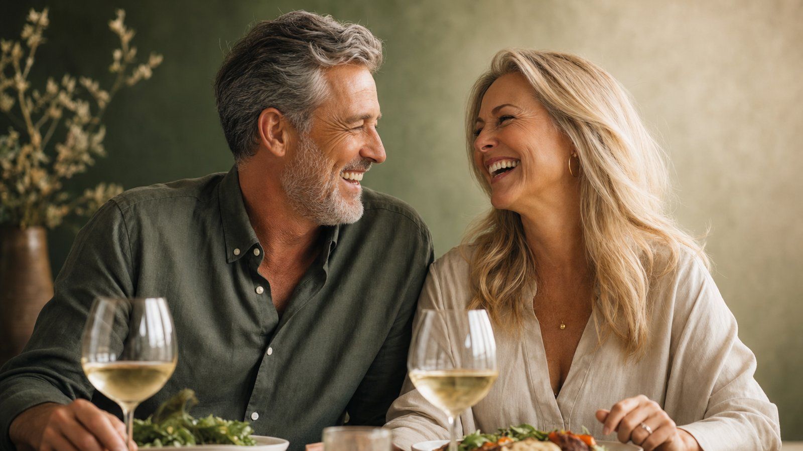 A couple enjoying dinner out together